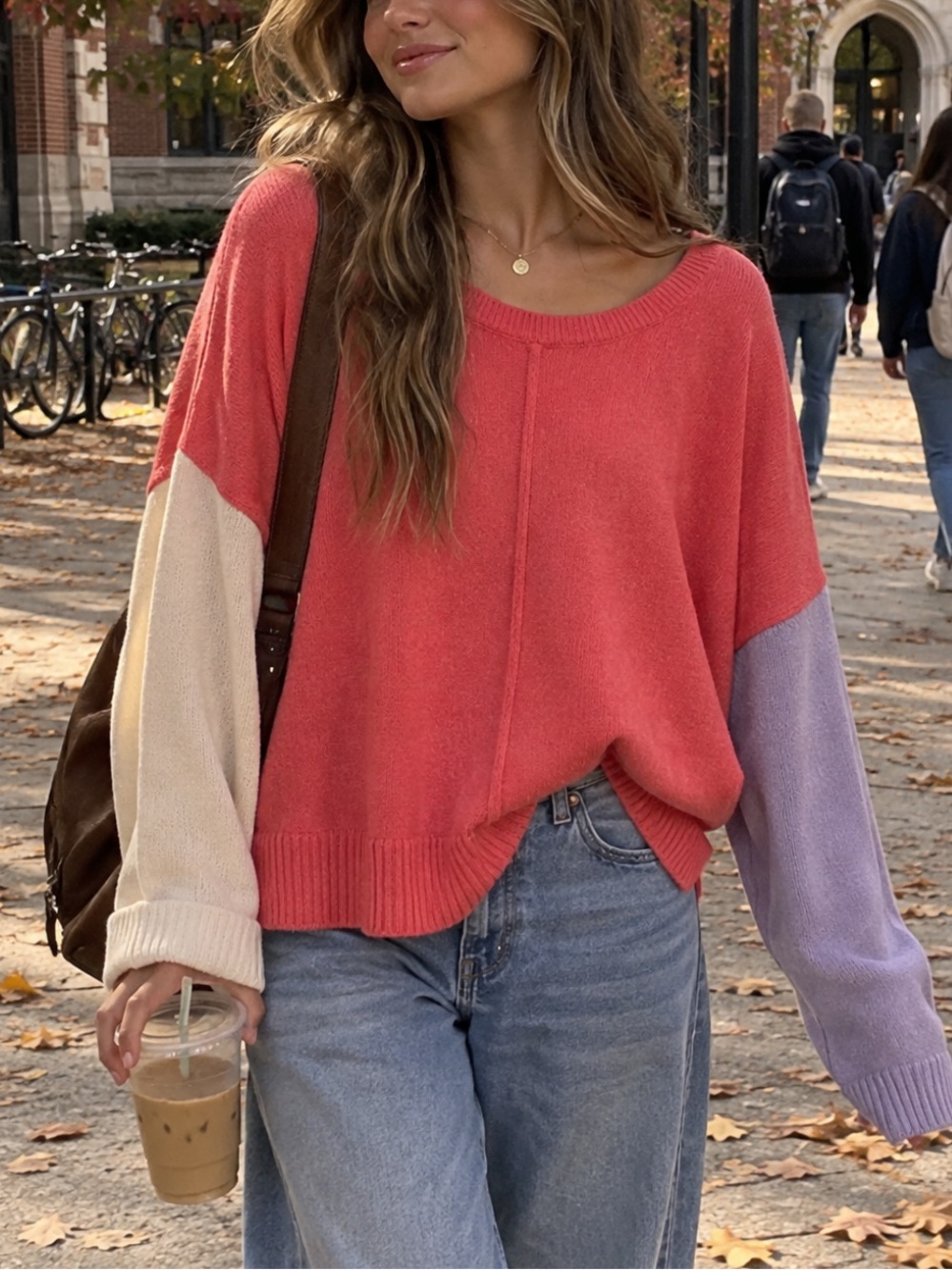 Anthropologie Coral Colorblock Women's Sweater